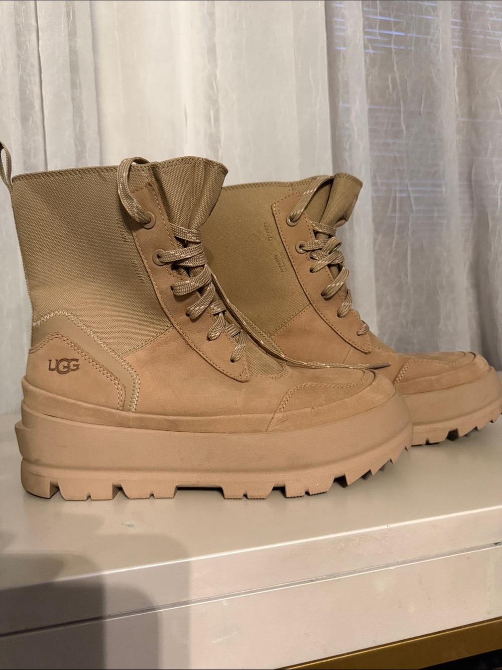 UGG Beige Tan Platform Lug Combat Boots